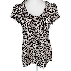 Marc Jacobs silk short sleeve floral print black cream/pink blouse  size 4
